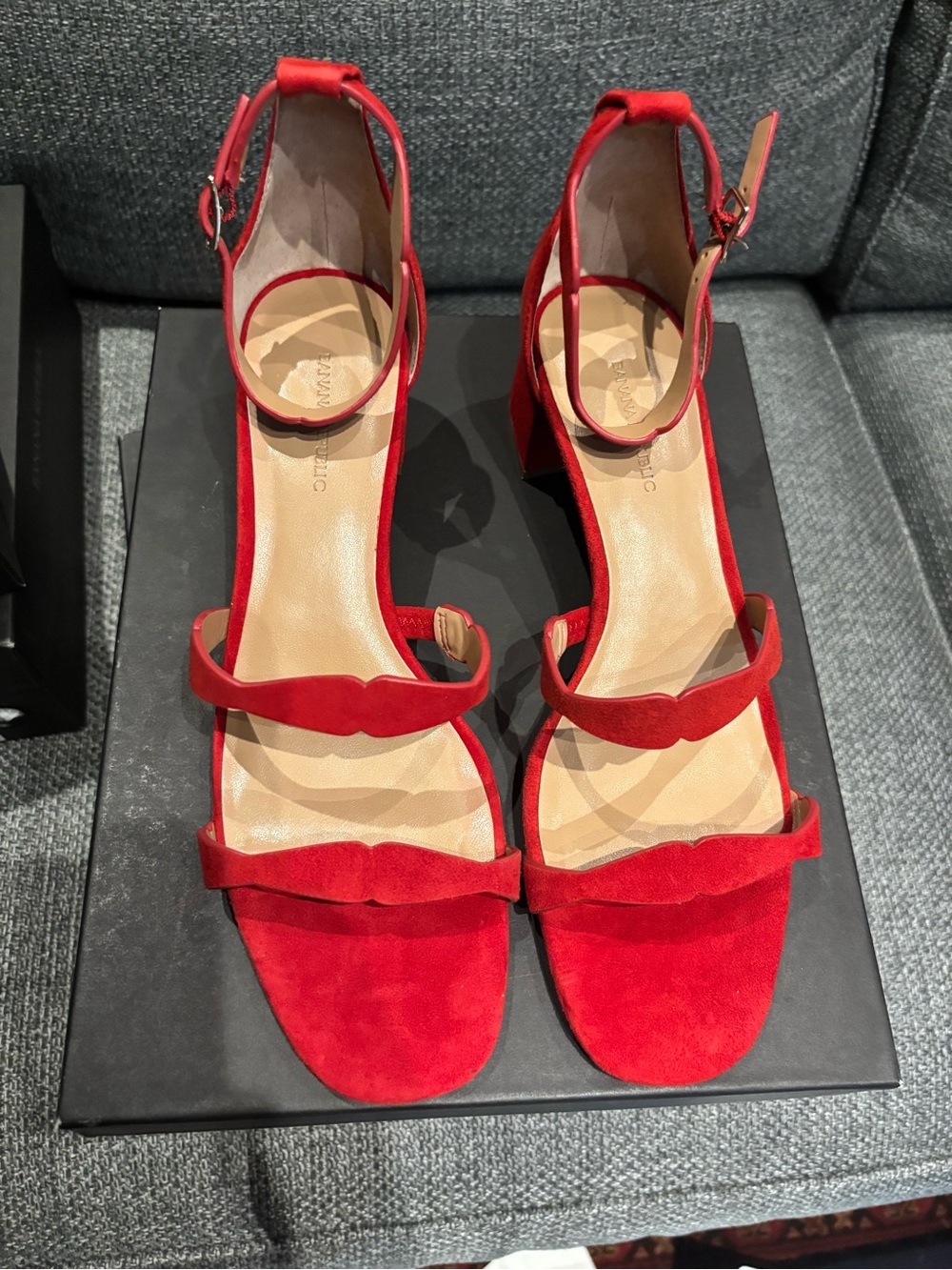 Banana Republic Red Suede Ankle-Strap Sandals